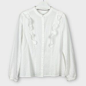 Tommy Hilfiger White Ruffle Front Cotton Blouse